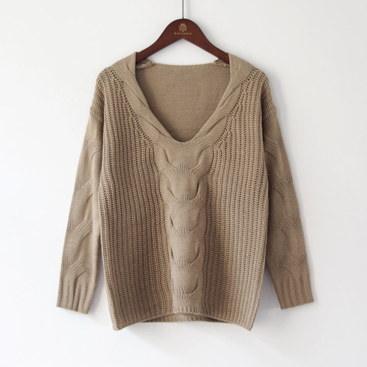 Kvinders chunky strikpullover med off-shoulder look og kabeldesign Stilla