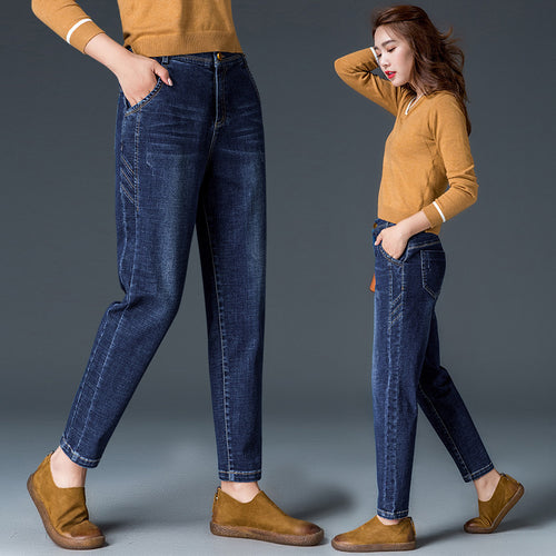 Dame moderne denim-bukser med smal pasform og elastisk talje Stilla