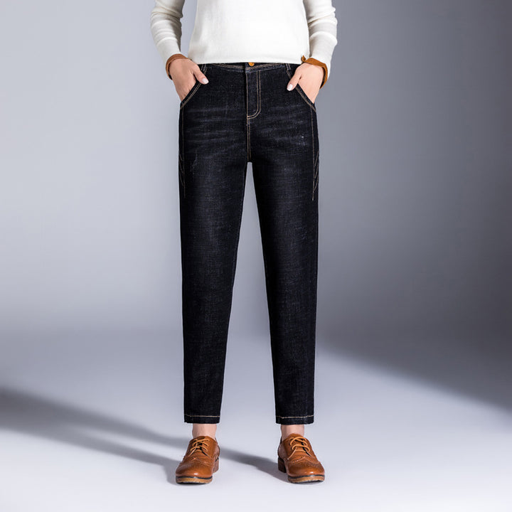 Dame moderne denim-bukser med smal pasform og elastisk talje Stilla