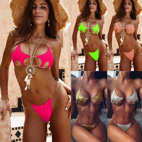 Dame Cut-Out Bikini med gennemsigtige stropper Skovae