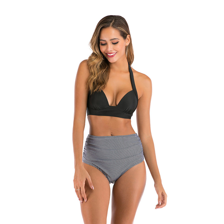 Dame Bandeau-bikini med stilfulde striber og justerbare stropper Skovae