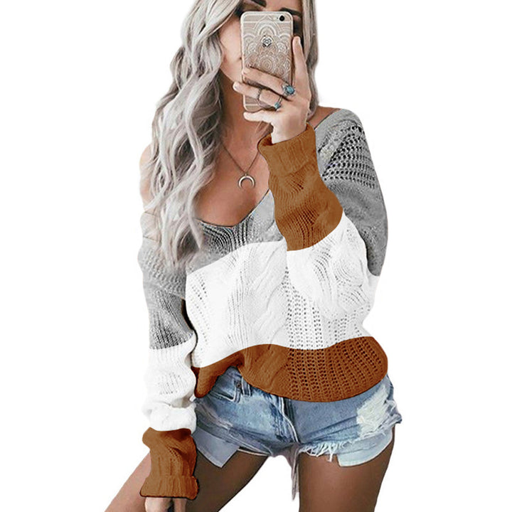 Kvindernes trendy strikket sweater med unikt farveblokdesign Stilla