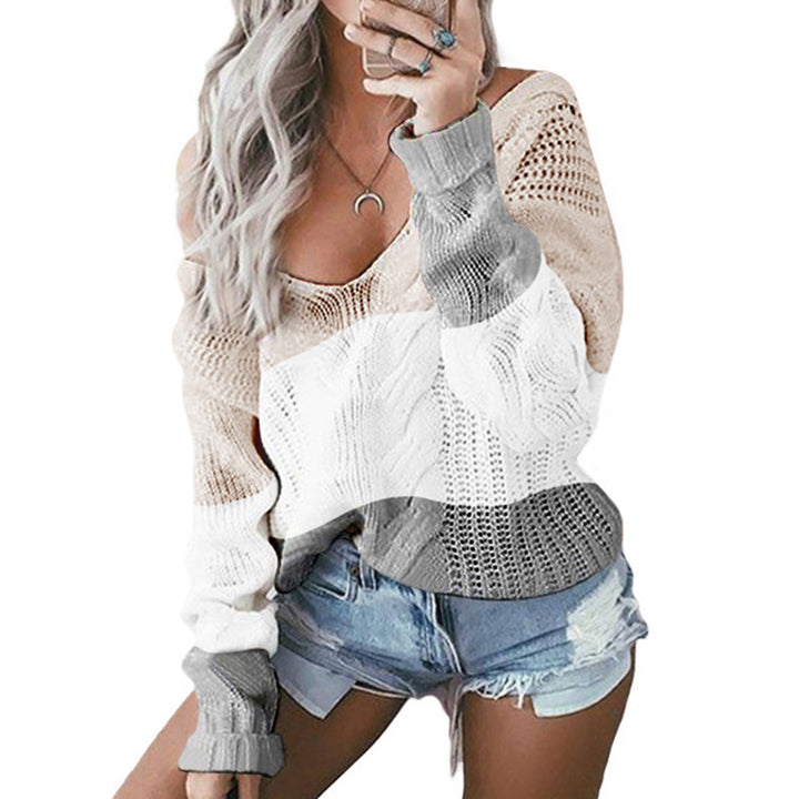 Kvindernes trendy strikket sweater med unikt farveblokdesign Stilla