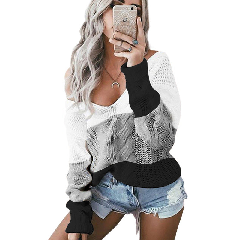 Kvindernes trendy strikket sweater med unikt farveblokdesign Stilla