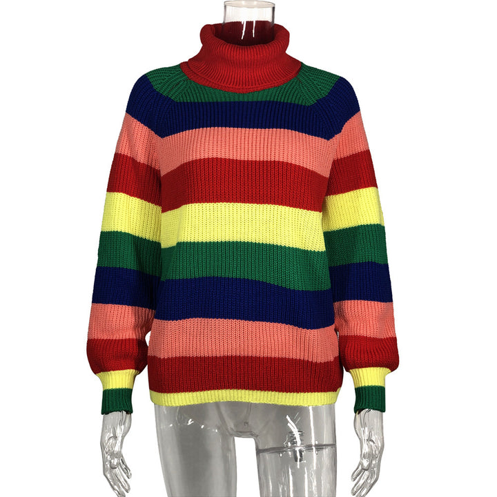 Dame stribet rullekrave sweater lavet af blød strik Stilla
