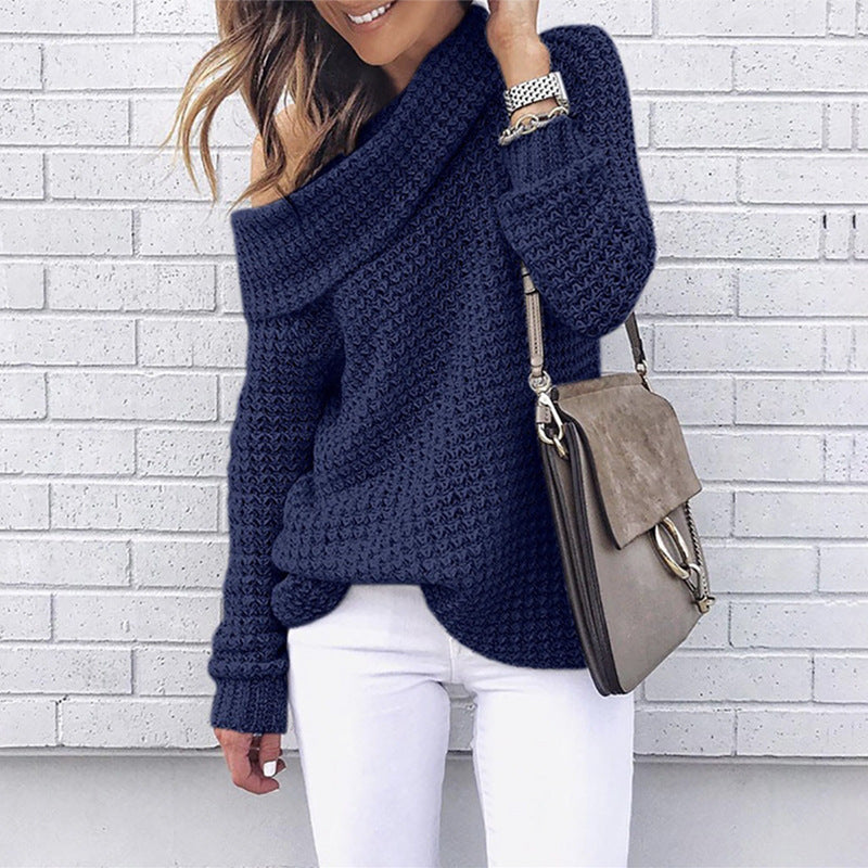 Kvinder Off-Shoulder Strikket Sweater med Struktur Stilla