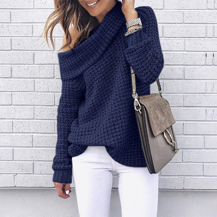 Damernes strikkede sweater med off-shoulder design og struktureret overflade Stilla