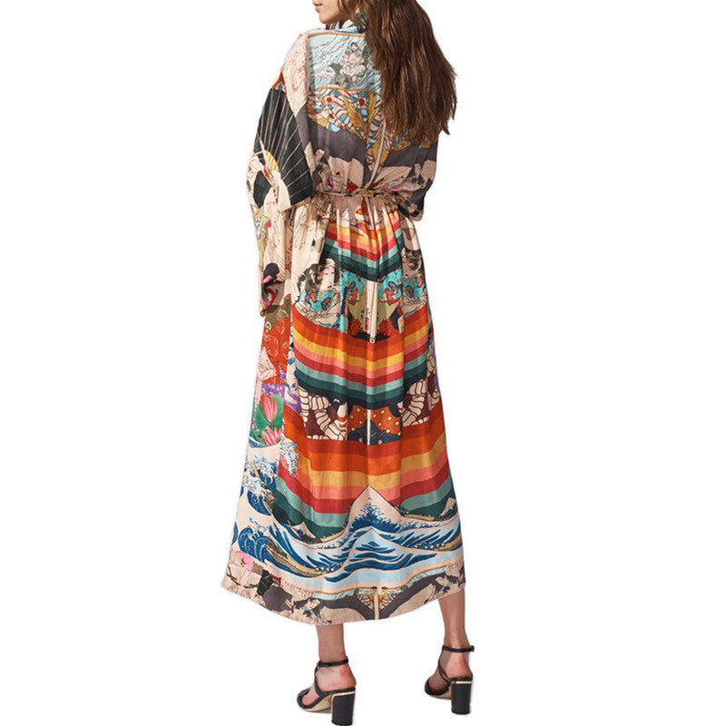Dame Kimono-stil Strandoverdel med kunstnerisk mønster og løs pasform Stilla