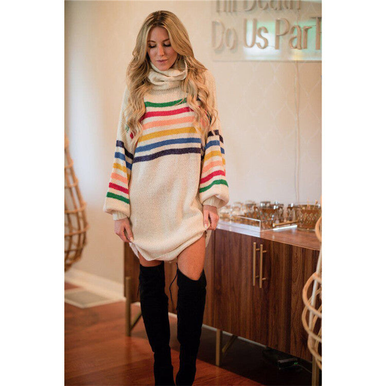 Dame Oversized Strikkjole med Farveblokdesign Stilla