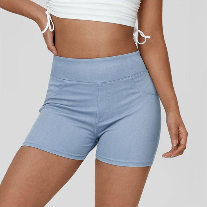 Stilla | Høj Talje Denim Yoga Shorts Stilet Komfort Til Træning & Hverdagsbrug