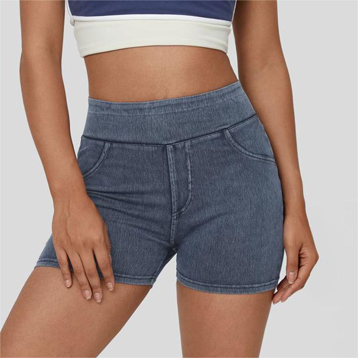 Stilla | Høj Talje Denim Yoga Shorts Stilet Komfort Til Træning & Hverdagsbrug