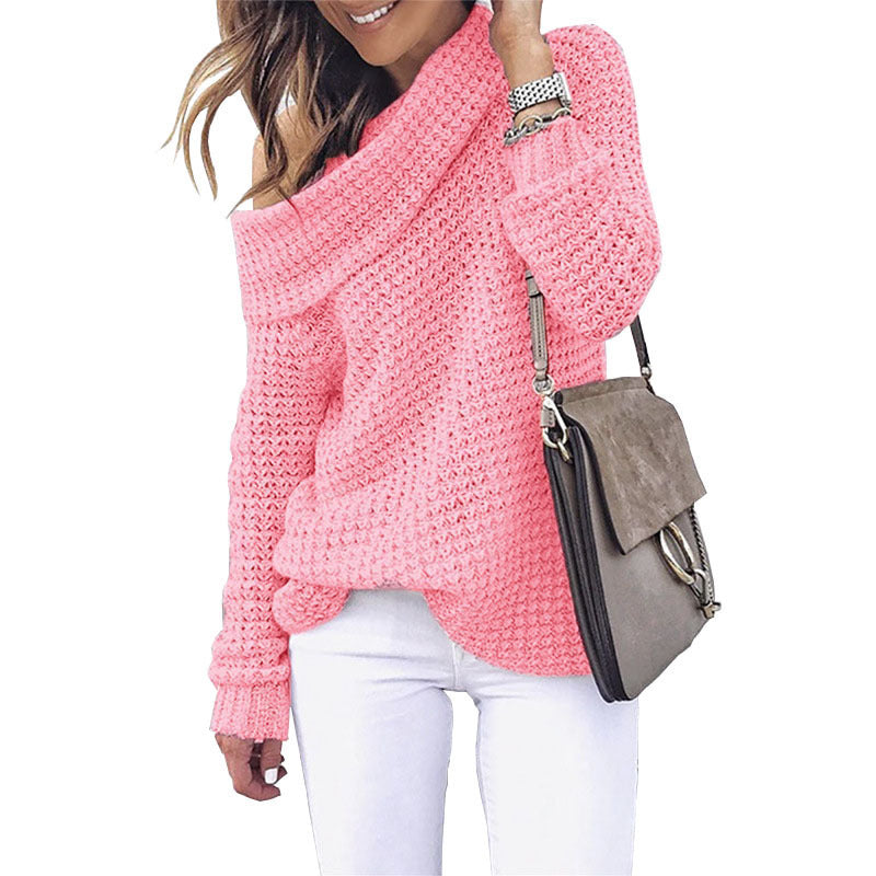 Damernes strikkede sweater med off-shoulder design og struktureret overflade Stilla