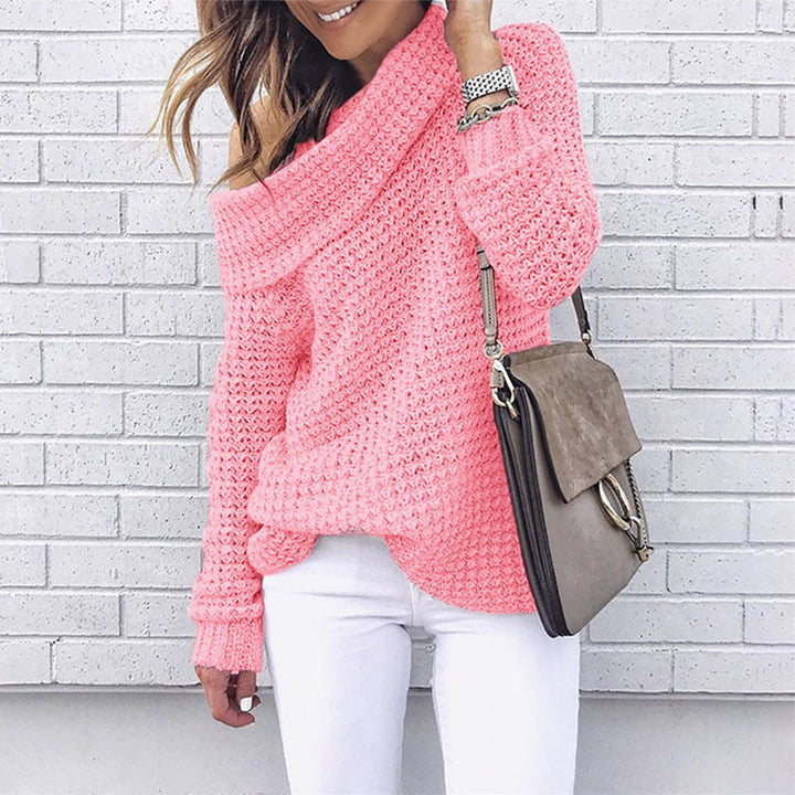 Damernes strikkede sweater med off-shoulder design og struktureret overflade Stilla