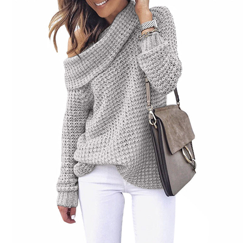 Kvinder Off-Shoulder Strikket Sweater med Struktur Stilla