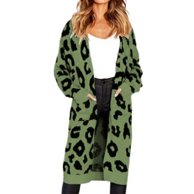Kvinders chunky strik cardigan med dyreprint og praktiske lommer Stilla