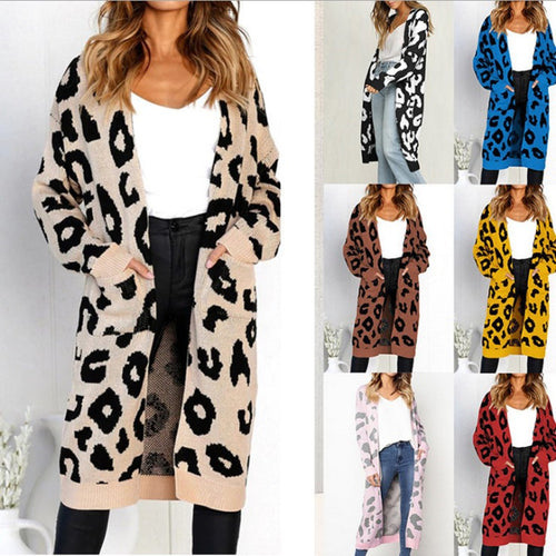 Kvinders chunky strik cardigan med dyreprint og praktiske lommer Stilla