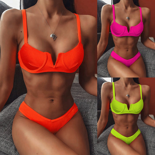 Dame Push-Up Bikini-Sæt med smart ribdesign Skovae