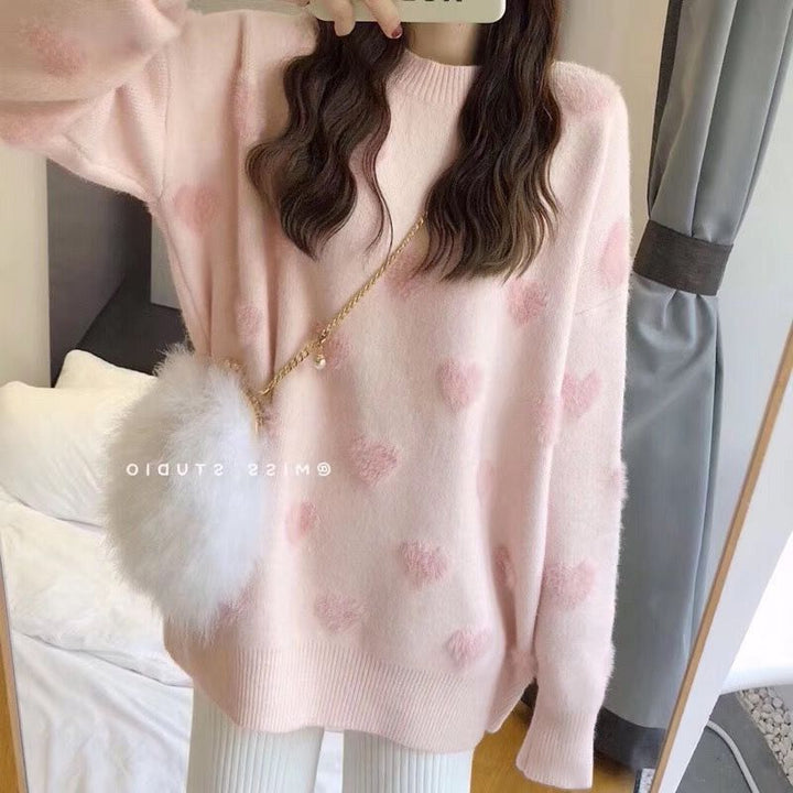 Kvinders hyggelige sweater med hjerteformet mønster Stilla