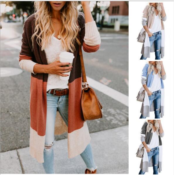 Kvinders fashionabel strik cardigan med farveblok striber Stilla