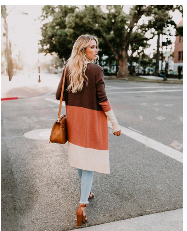 Kvinders fashionabel strik cardigan med farveblok striber Stilla