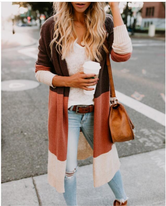 Kvinders fashionabel strik cardigan med farveblok striber Stilla