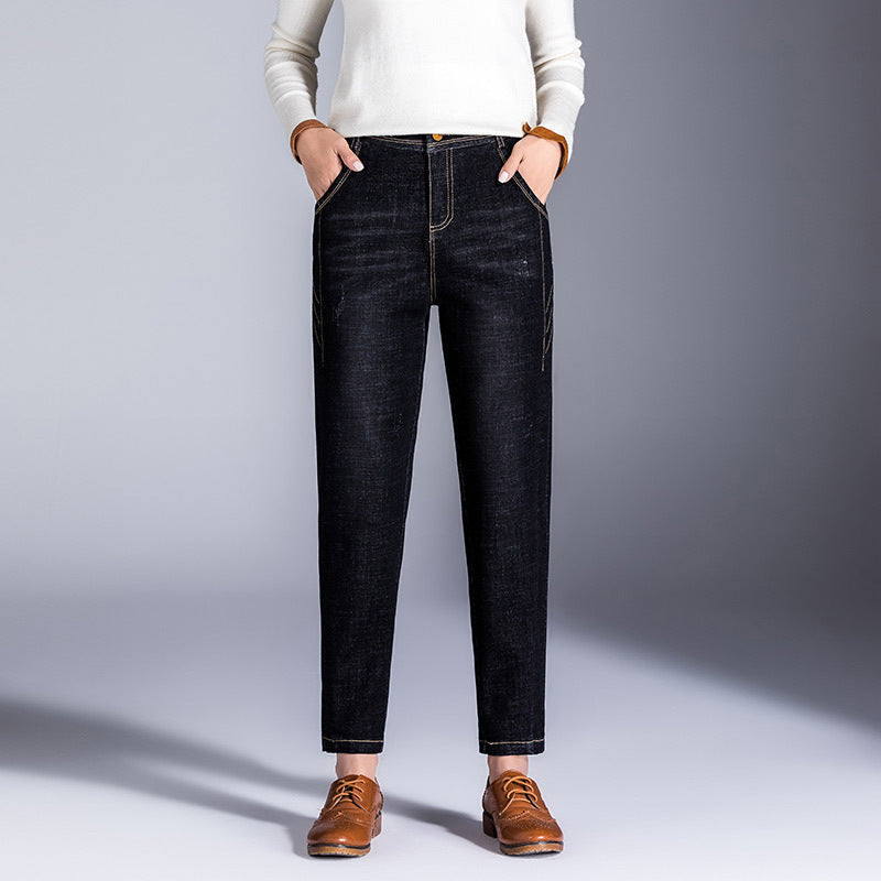 Dame moderne denim-bukser med smal pasform og elastisk talje Stilla