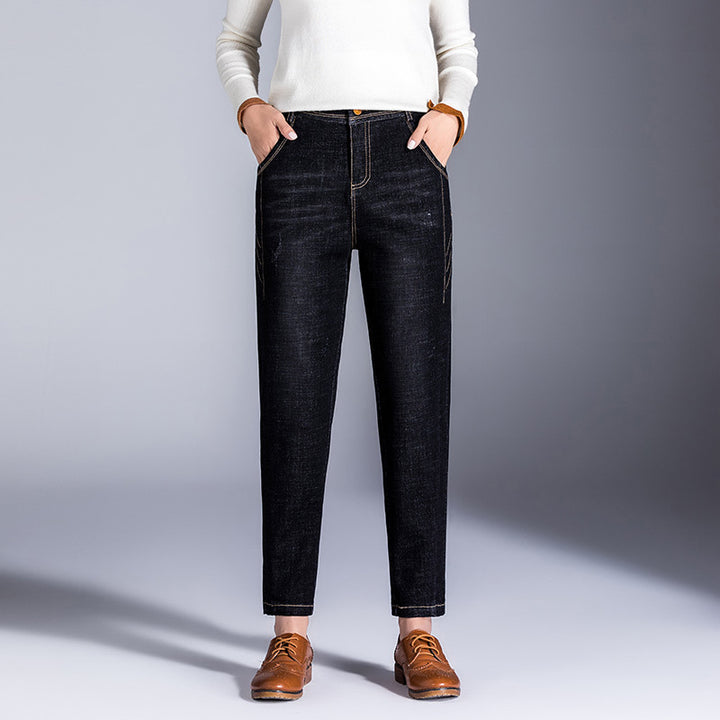Dame moderne denim-bukser med smal pasform og elastisk talje Stilla