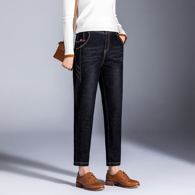 Dame moderne denim-bukser med smal pasform og elastisk talje Stilla