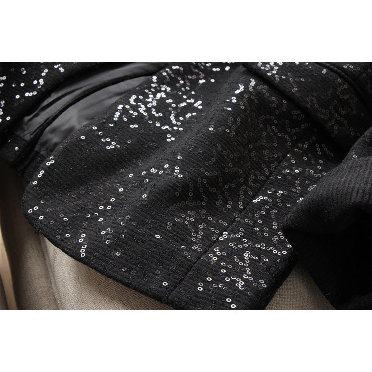 Dame glitrende aften blazer med elegant design og raffineret skørt Stilla