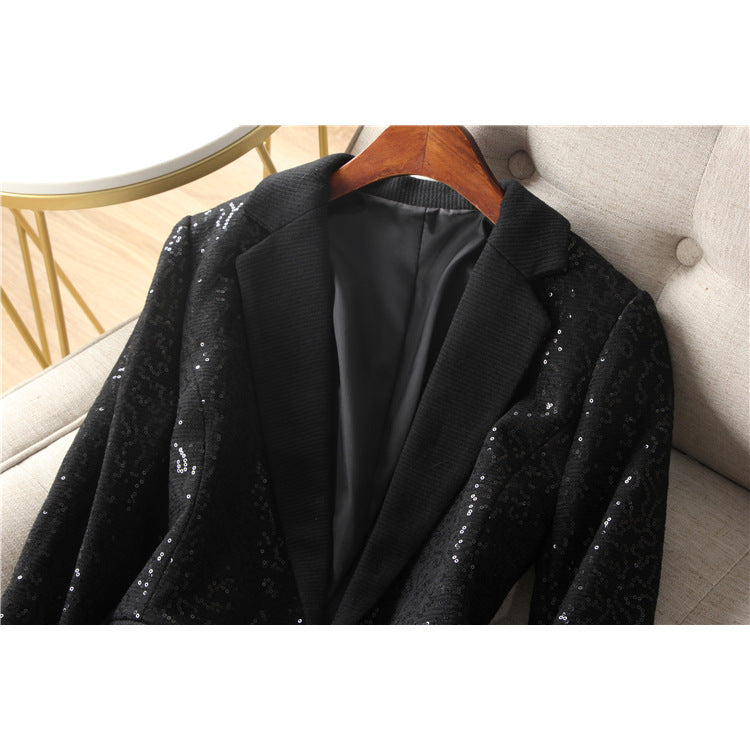 Dame glitrende aften blazer med elegant design og raffineret skørt Stilla