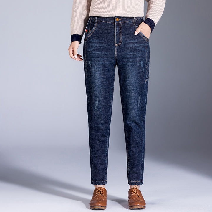 Dame mode hojt vand jeans med smal snit og fem lommer Stilla