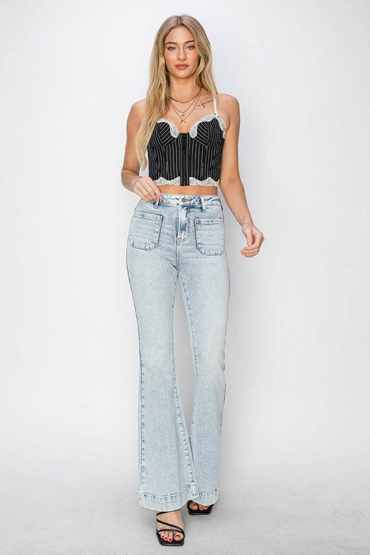 Stilla | Full Size High Rise Front Patch Pocket Flare Jeans