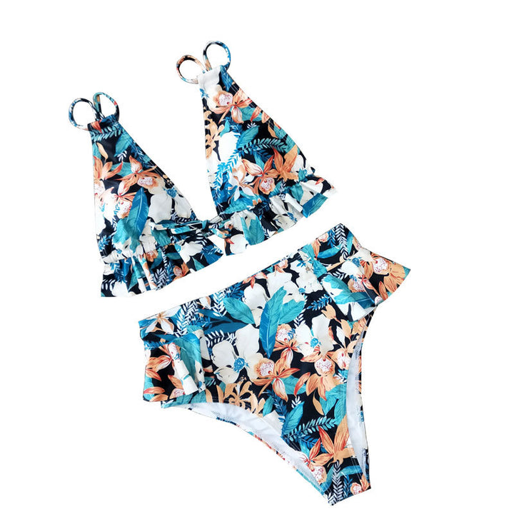 Dame bikini-sæt med voluminøst flæsedesign og florale accenter Stilla