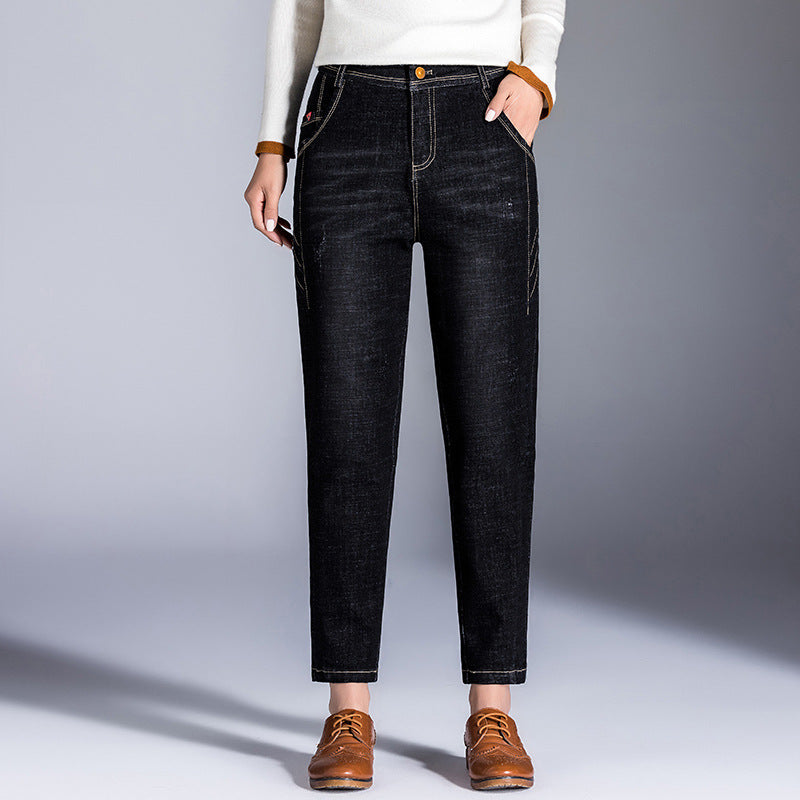 Dame mode hojt vand jeans med smal snit og fem lommer Stilla