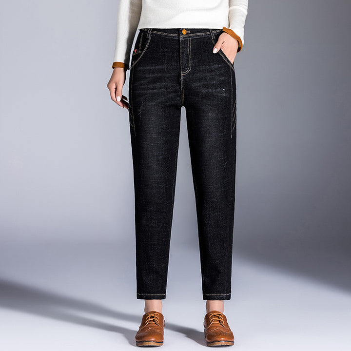 Dame mode hojt vand jeans med smal snit og fem lommer Stilla