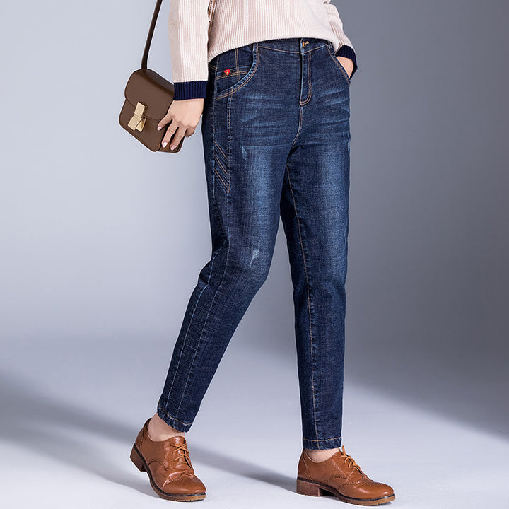 Dame mode hojt vand jeans med smal snit og fem lommer Stilla