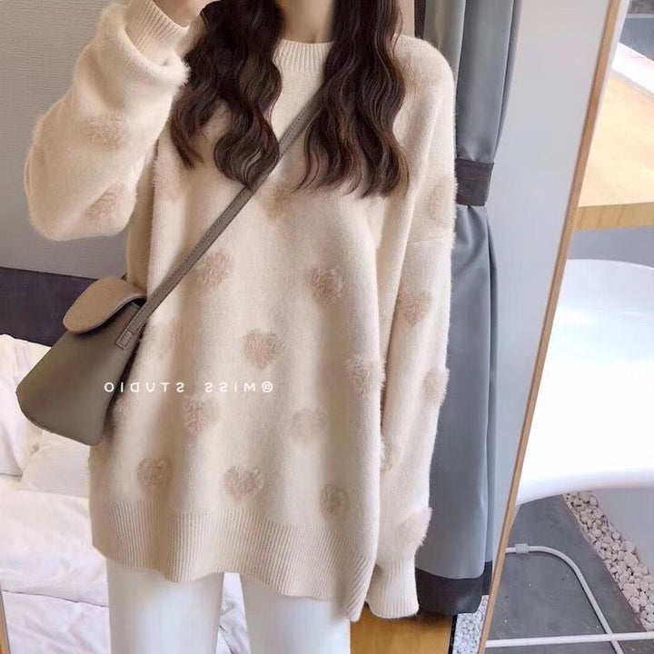 Kvinders hyggelige sweater med hjerteformet mønster Stilla