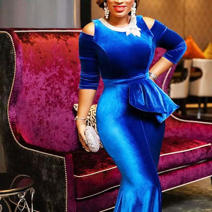 Dame Elegant og figursyet fløjlskjole med peplum-detalje Stilla