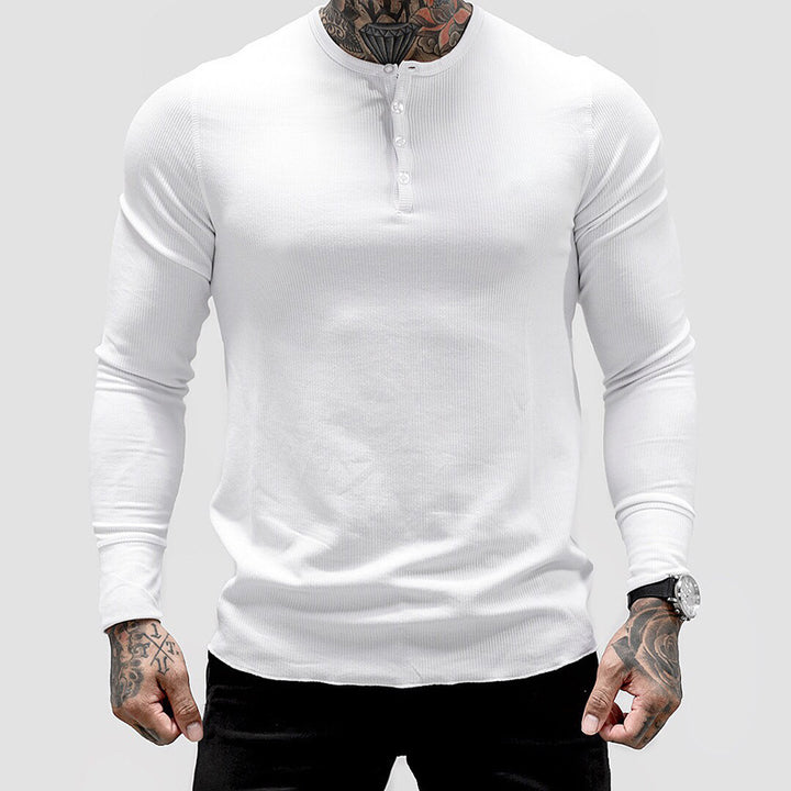 Herrer Langærmet Henley-shirt i åndbart bomuldsblanding Stilla