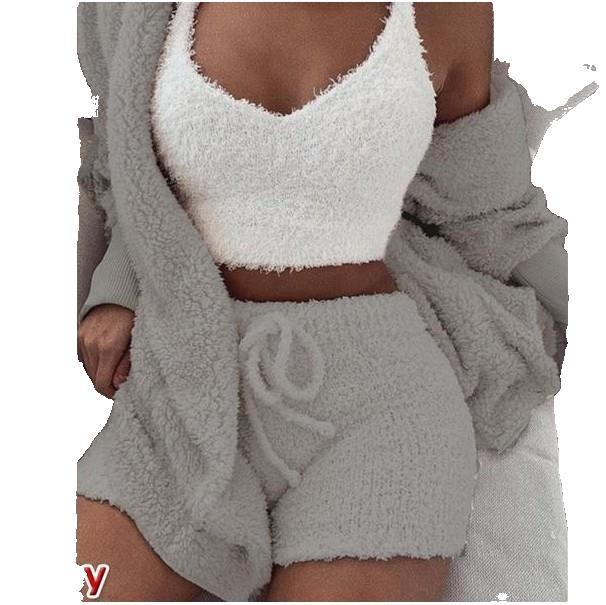 Femme Cozy To-delt Loungewear Sæt med bløde Strikkeshorts og Sweater Stilla