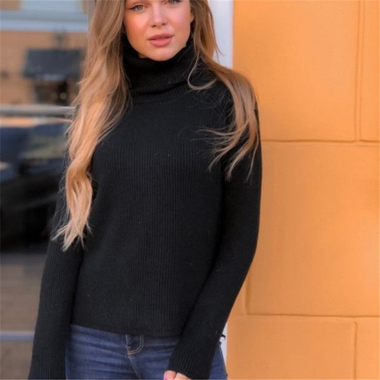 Dame elegant rullekravepullover i fint ribstrik Stilla