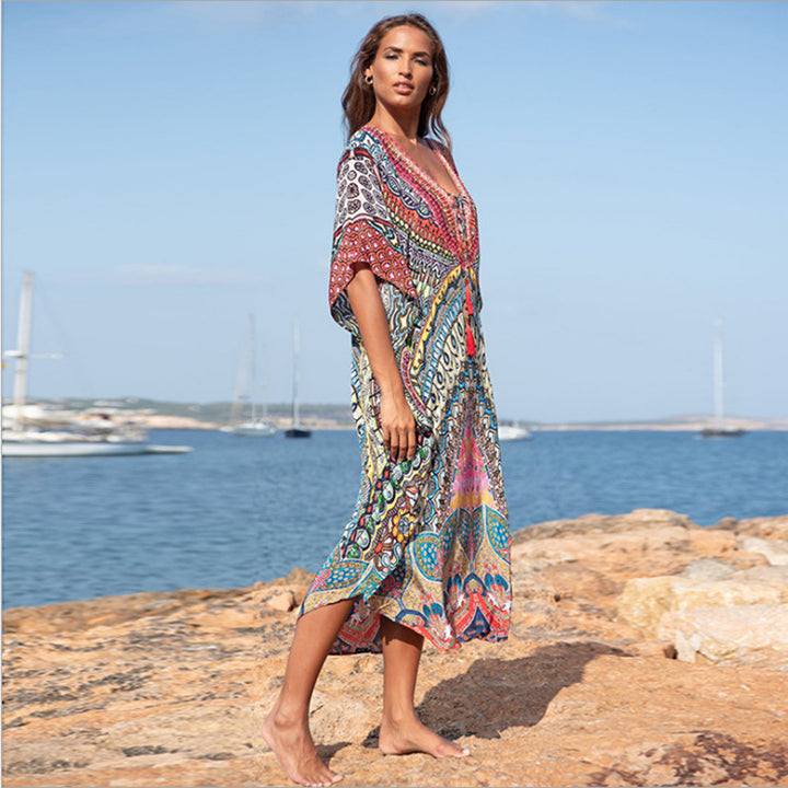 Dame Strandtop med farverigt mandala-design og luftig pasform Stilla