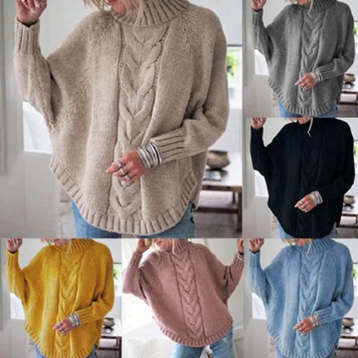 Kvinder chunky strik sweater med dyb turtleneck og sofistikeret kabelmønster Stilla