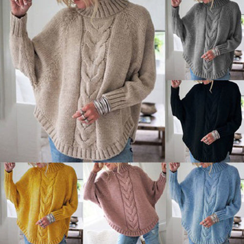 Kvinder chunky strik sweater med dyb turtleneck og sofistikeret kabelmønster Stilla