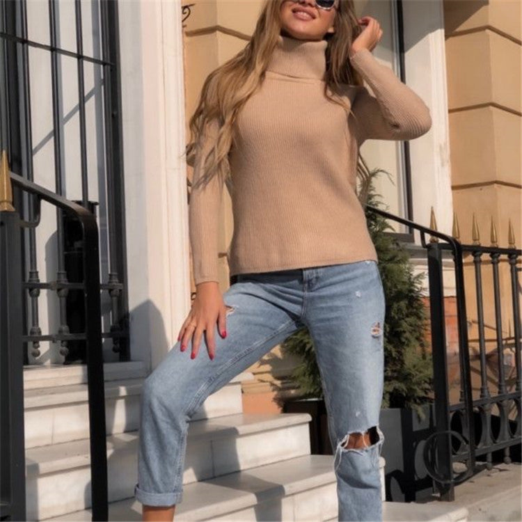 Dame elegant rullekravepullover i fint ribstrik Stilla