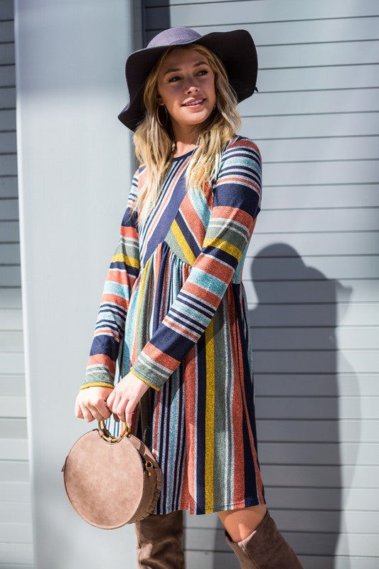 Stilla | Farve Kryds Stribet Midi Kjole