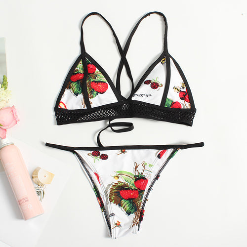 Dame Triangel-Bikini med frugtagtig design og justerbare stropper Stilla