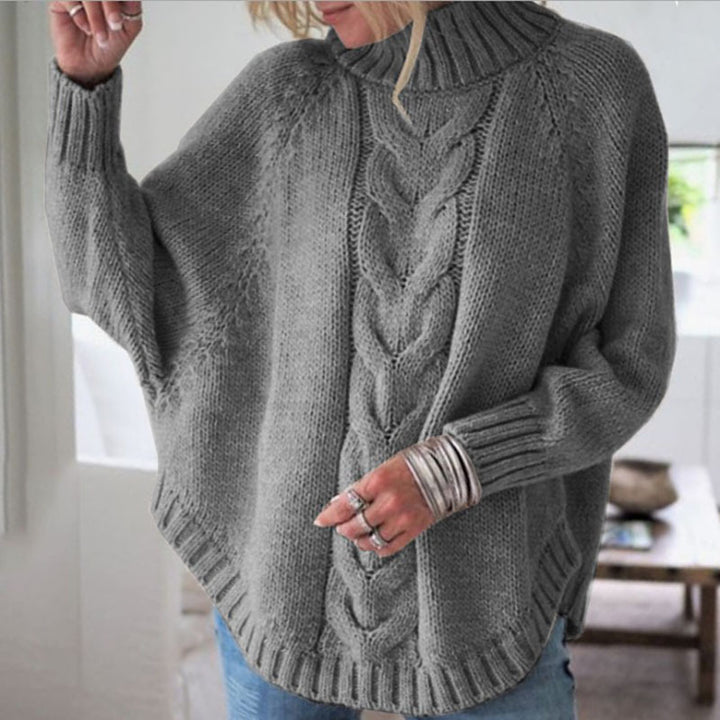 Kvindernes strikkede sweater med høj krave og kabelmønster Stilla
