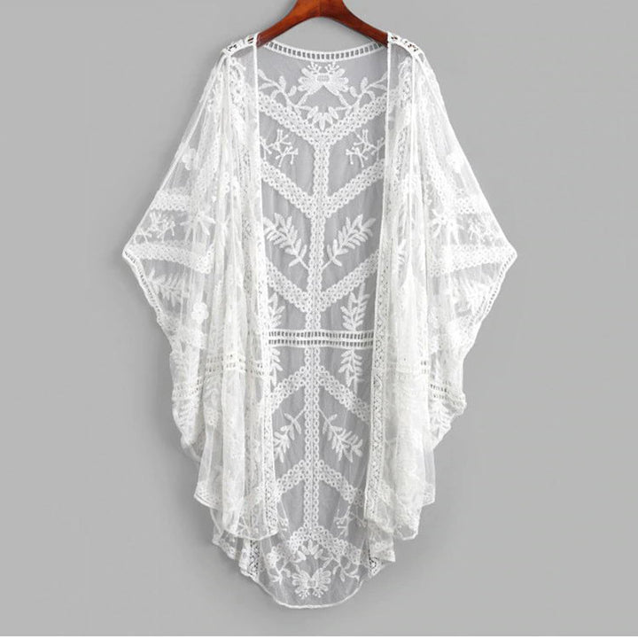 Dame elegant strandkimono med fine hæklede mønstre og luftig pasform Stilla