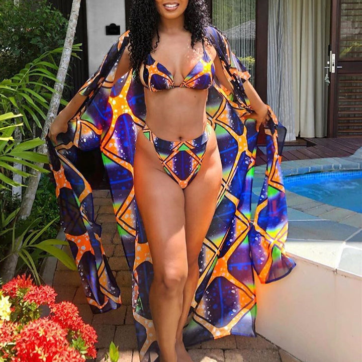 Damer Bikini-sæt med transparent Kaftan-overlay Stilla